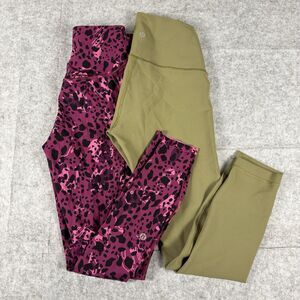 Lululemon Athletica Yoga Pants Athleisure Womens Sz 4 Pink Animal Green Lot Of 2